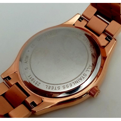 332 - Rose Gold Tone ‘Michael Kors’ Quartz Watch. 41mm Case. New Battery Fitted June 2024. Full Working Or... 