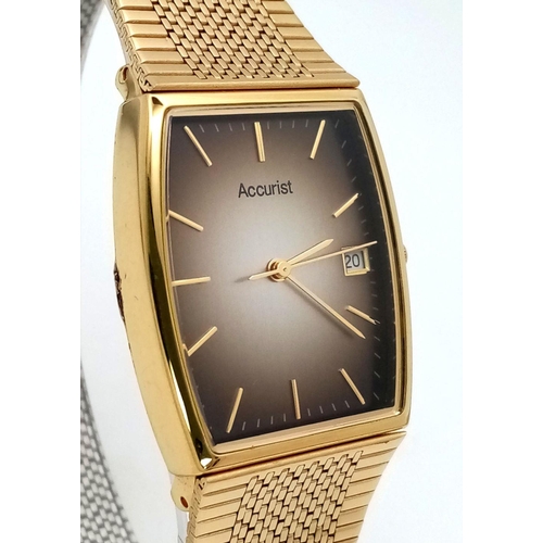 353 - A Men’s Gold Tone Date Watch by Accurist. Model MB847DE. 30mm Including Crown. New Battery Fitted Ju... 