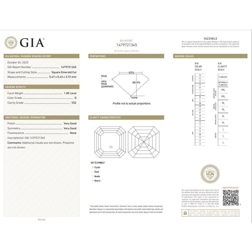 48 - 1.00ct Asscher cut DIAMOND stone, colour D, VS2, come with GIA certificate.
Measurement: 5.47 x 5.43... 