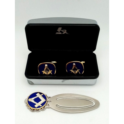 189 - Two items of Masonic interest: A very attractive pair of Masonic cufflinks, with the square and comp... 