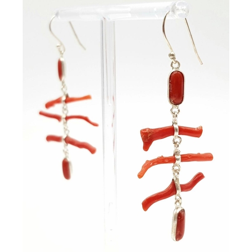 196 - A rare Mediterranean red coral necklace and matching earrings set in a presentation box. Sterling si... 