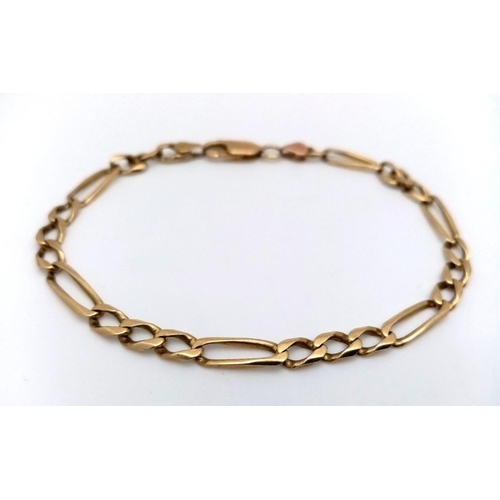 32 - A Vintage 9K Yellow Gold Figaro Link Bracelet. 18cm. 6.9g