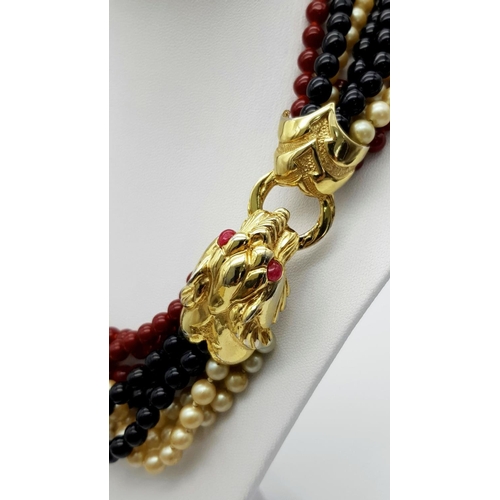 217 - A vintage, French designer style choker necklace with an impressive, large gold-plated jaguar clasp ... 