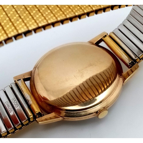 302 - A Vintage J.W. Benson 9K Gold Cased Mechanical Gents Watch. 17 jewels. Expandable gilded bracelet. 9... 