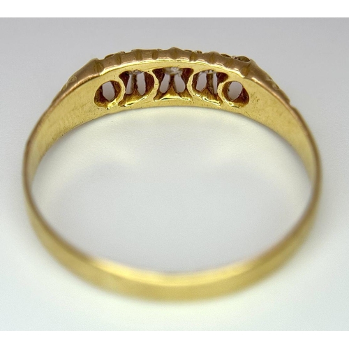 306 - AN 18K YELLOW GOLD ( TESTED ) VINTAGE OLD CUT DIAMOND 5 STONE RING - 0.20CTW.  2.2G. SIZE P. REF: SC... 