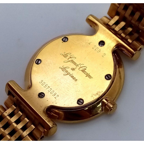 309 - A Gold Plated Longine La Grande Classique Quartz Ladies Watch. Gold plated bracelet and case - 24mm.... 