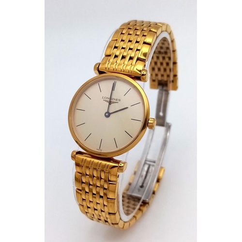 309 - A Gold Plated Longine La Grande Classique Quartz Ladies Watch. Gold plated bracelet and case - 24mm.... 