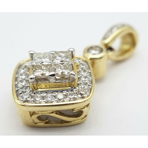 320 - A 14K YELLOW GOLD DIAMOND SET DROP PENDANT - 0.40CTW. 1.6G. 2CM. REF: SC4034