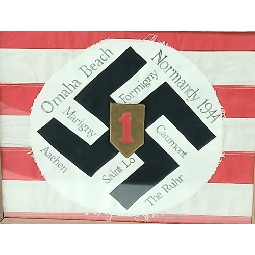 363 - Framed Memento of a soldier in the US 1st Infantry Division. A German NSDAP Flag centre mounted on a... 