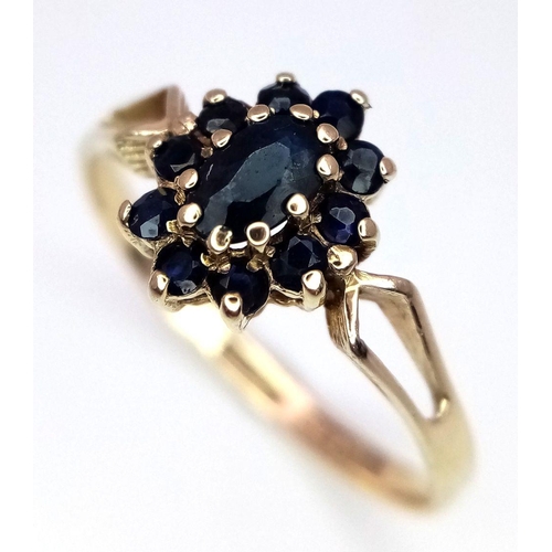 404 - A 9K YELLOW GOLD SAPPHIRE CLUSTER RING - 1.4G. SIZE N.
REF: SC4010