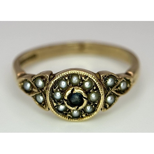 432 - A 9K YELLOW GOLD VINTAGE STONE SET RING - 2.3G. SIZE N. REF: SC4026