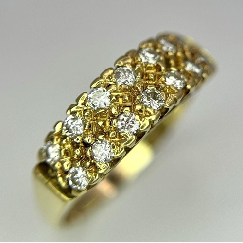 51 - AN 18K YELLOW GOLD 2 ROW DIAMOND RING - 0.28CT. 4.2G SIZE P. REF: BLUND4010