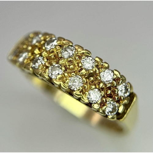 51 - AN 18K YELLOW GOLD 2 ROW DIAMOND RING - 0.28CT. 4.2G SIZE P. REF: BLUND4010