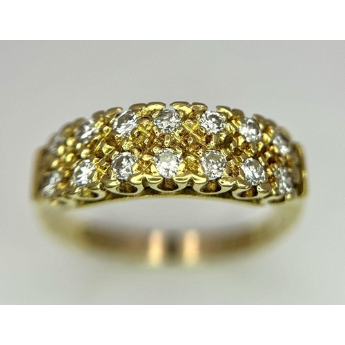 51 - AN 18K YELLOW GOLD 2 ROW DIAMOND RING - 0.28CT. 4.2G SIZE P. REF: BLUND4010