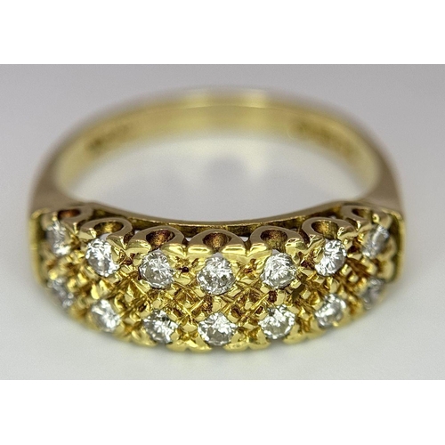 51 - AN 18K YELLOW GOLD 2 ROW DIAMOND RING - 0.28CT. 4.2G SIZE P. REF: BLUND4010