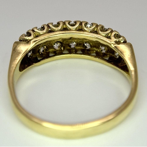 51 - AN 18K YELLOW GOLD 2 ROW DIAMOND RING - 0.28CT. 4.2G SIZE P. REF: BLUND4010