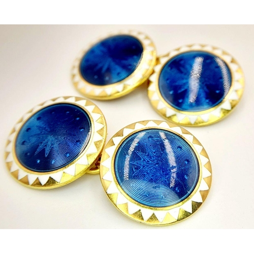 59 - A PAIR OF 18K YELLOW GOLD ENAMELLED VINTAGE LINK CUFFLINKS - 7.8G. REF: BLUND4013