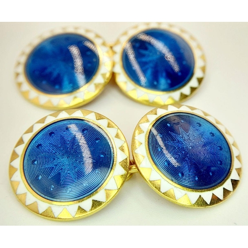 59 - A PAIR OF 18K YELLOW GOLD ENAMELLED VINTAGE LINK CUFFLINKS - 7.8G. REF: BLUND4013