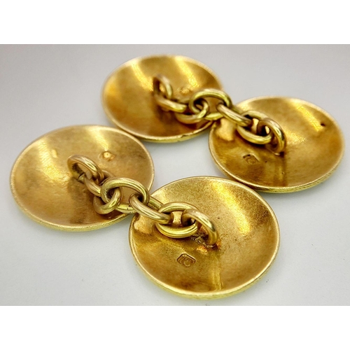 59 - A PAIR OF 18K YELLOW GOLD ENAMELLED VINTAGE LINK CUFFLINKS - 7.8G. REF: BLUND4013