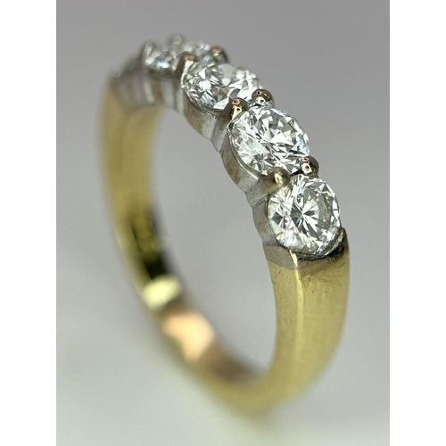 65 - A STUNNING 18K YELLOW GOLD 5 STONE DIAMOND RING - 1.25CT. 4.5G. SIZE N. QUALITY STONES - PERS4007