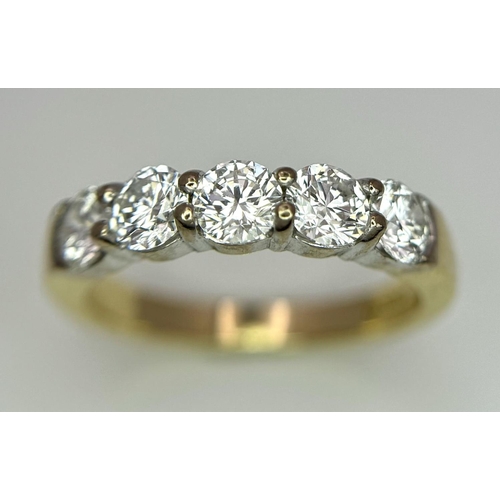 65 - A STUNNING 18K YELLOW GOLD 5 STONE DIAMOND RING - 1.25CT. 4.5G. SIZE N. QUALITY STONES - PERS4007