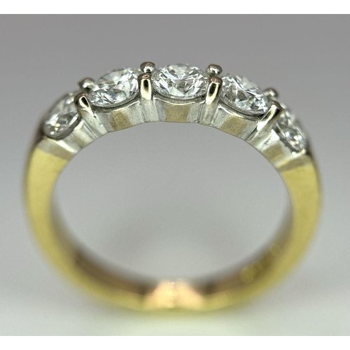 65 - A STUNNING 18K YELLOW GOLD 5 STONE DIAMOND RING - 1.25CT. 4.5G. SIZE N. QUALITY STONES - PERS4007