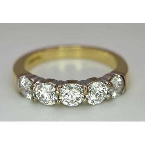 65 - A STUNNING 18K YELLOW GOLD 5 STONE DIAMOND RING - 1.25CT. 4.5G. SIZE N. QUALITY STONES - PERS4007