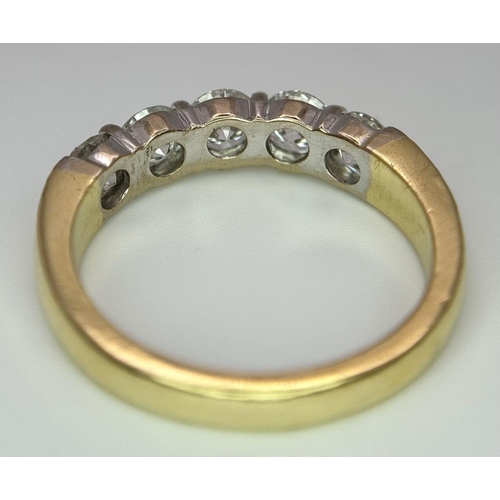 65 - A STUNNING 18K YELLOW GOLD 5 STONE DIAMOND RING - 1.25CT. 4.5G. SIZE N. QUALITY STONES - PERS4007