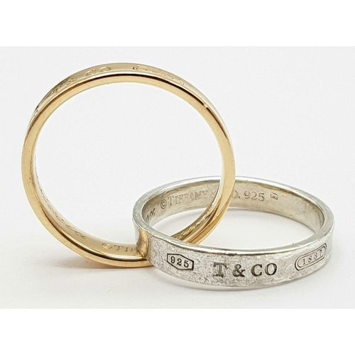 78 - AN 18K YELLOW GOLD & SILVER TIFFANY & CO INTERLOCKING CIRCLES RING - RRP £1600. 6.2G. SIZE K 1/2. RE... 