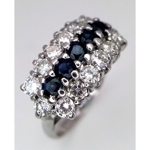 87 - AN 18K WHITE GOLD ( TESTED ) DIAMOND & SAPPHIRE CLUSTER RING - 0.84CT. 5G. SIZE J. REF: PERS4001