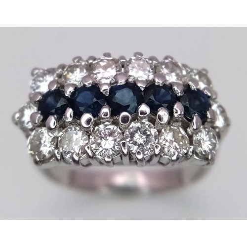 87 - AN 18K WHITE GOLD ( TESTED ) DIAMOND & SAPPHIRE CLUSTER RING - 0.84CT. 5G. SIZE J. REF: PERS4001