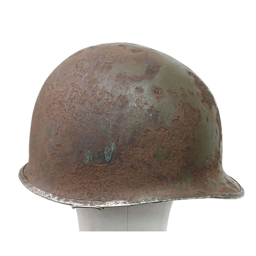 124 - WW2 US McCord Front Split Seam Swivel Bale M1 Helmet with insignia of the 36th Infantry on both side... 