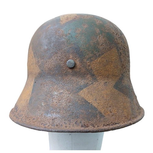 173 - A beautiful Barn Found Imperial German Camouflage 1916 Model Stahlhelm Helmet. No liner. Found in an... 