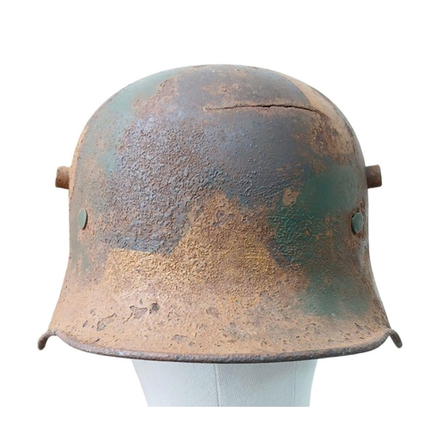 173 - A beautiful Barn Found Imperial German Camouflage 1916 Model Stahlhelm Helmet. No liner. Found in an... 