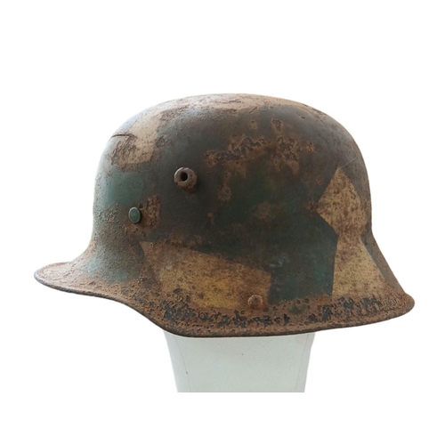 173 - A beautiful Barn Found Imperial German Camouflage 1916 Model Stahlhelm Helmet. No liner. Found in an... 