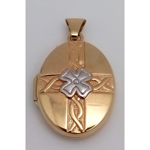 360 - A 9 Carat Yellow Gold Celtic Design ‘Best Friend’ Locket Pendant. 2.8cm Drop. 1.79 Grams. Engraved o... 