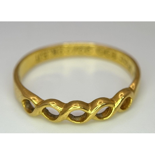 367 - A 22 Carat Gold Vintage Celtic Design Band Ring Size P. Gross Weight 2.37 Grams.