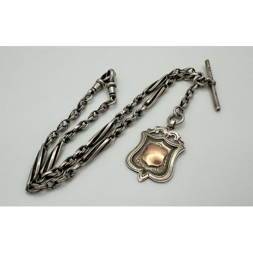 402 - An Antique Hallmarked 1849/50 Silver Albert Chain or Necklace. 28cm Length with Gold On Silver Fob/J... 