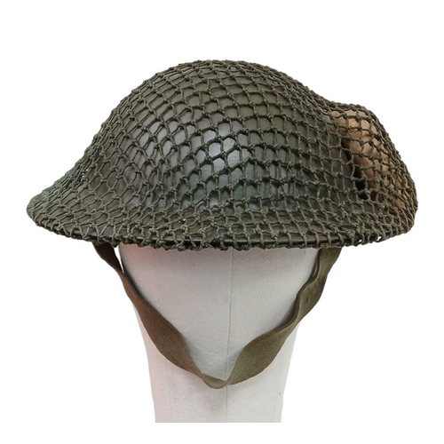 405 - WW2 British Mk II Helmet with netting and War dated field dressing, Super condition, was on a manneq... 