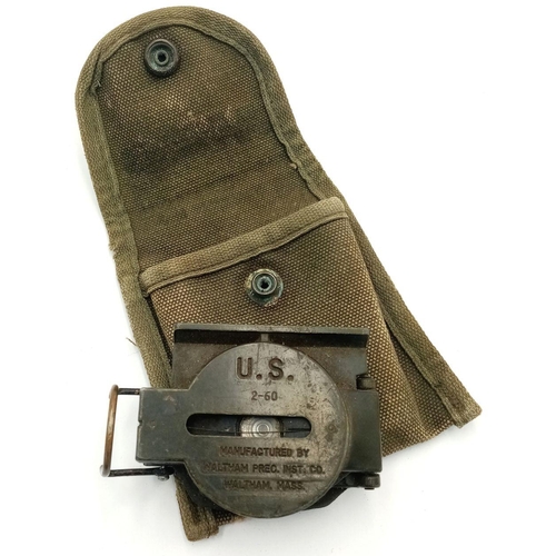 447 - Vietnam War Era 1966 Dated Compass & Pouch. Maker Waltham.