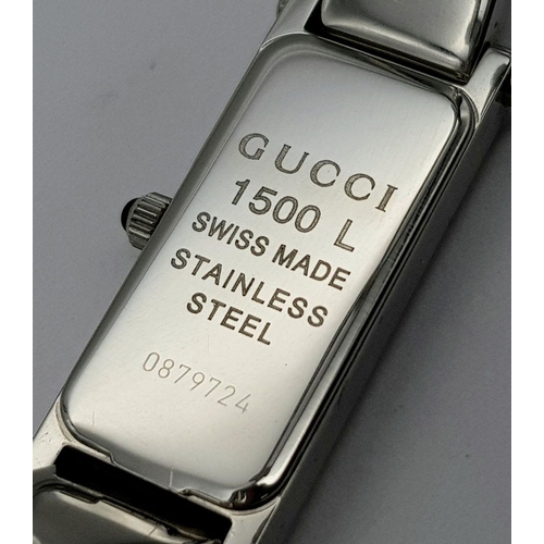 486 - A Very Good Condition Ladies Gucci Stainless Steel ‘Horse bit Clasp’ Bracelet Watch Model 1500L. 15m... 