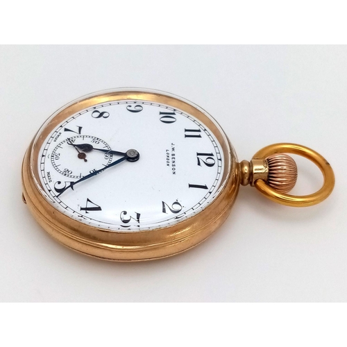 283 - An Antique 9K Gold JW Benson Pocket Watch. Top winder. White dial with sub dial. In working order bu... 