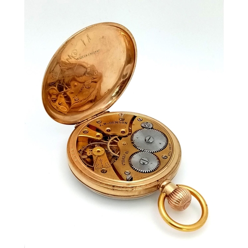 283 - An Antique 9K Gold JW Benson Pocket Watch. Top winder. White dial with sub dial. In working order bu... 