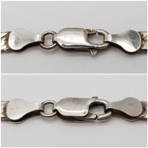 336 - Italian SILVER FLAT LINK NECKLACE. Extra long at  77 cm  (30“).