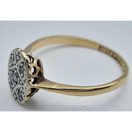 551 - AN 18K YELLOW GOLD & PLATINUM VINTAGE DIAMOND RING - 1.7G. SIZE J. REF: SC4070