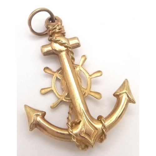 104 - Impressive 9 carat GOLD ANCHOR PENDANT. Having lovely accurate detail with ‘ships wheel’ and Gold ro... 