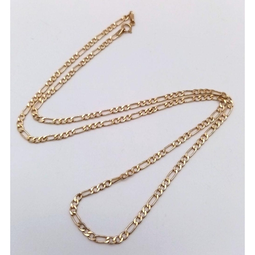 125 - Classic 9 CARAT GOLD FIGARO CHAIN NECKLACE. Full UK Hallmark. 2.0 grams. 45 cm.