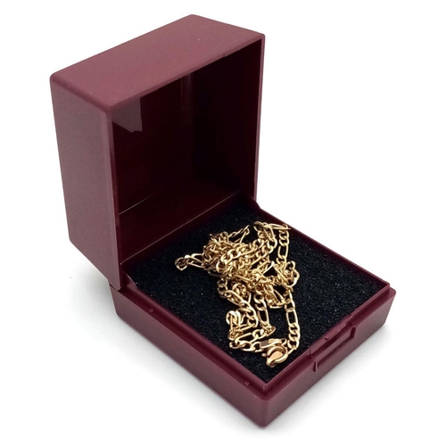 125 - Classic 9 CARAT GOLD FIGARO CHAIN NECKLACE. Full UK Hallmark. 2.0 grams. 45 cm.