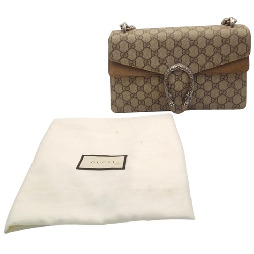 136 - A Gucci Khaki GG Dionysus Shoulder Bag. Monogram coated canvas exterior with silver-toned hardware, ... 