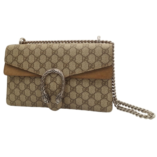 136 - A Gucci Khaki GG Dionysus Shoulder Bag. Monogram coated canvas exterior with silver-toned hardware, ... 